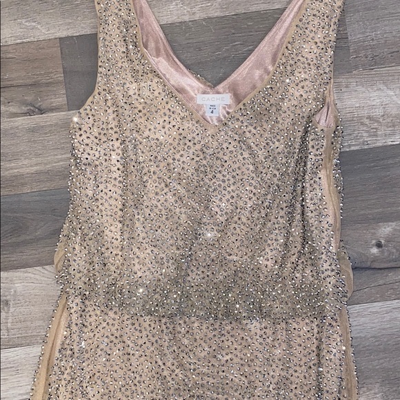CACHE NUDE BEADED SHORT EVENING DRESS - Picture 3 of 4